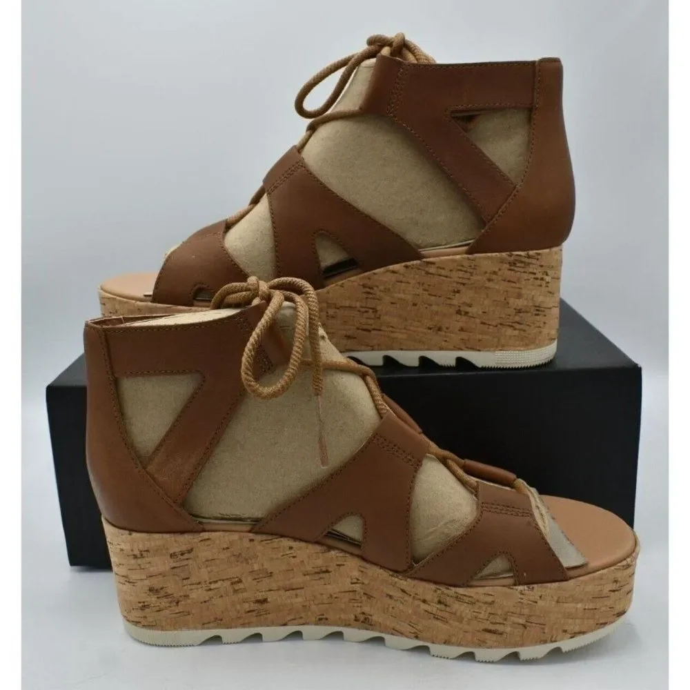 Sorel Women‎ Size 9 Cameron Flatform Leather Lace Up Wedge Platform Sandals